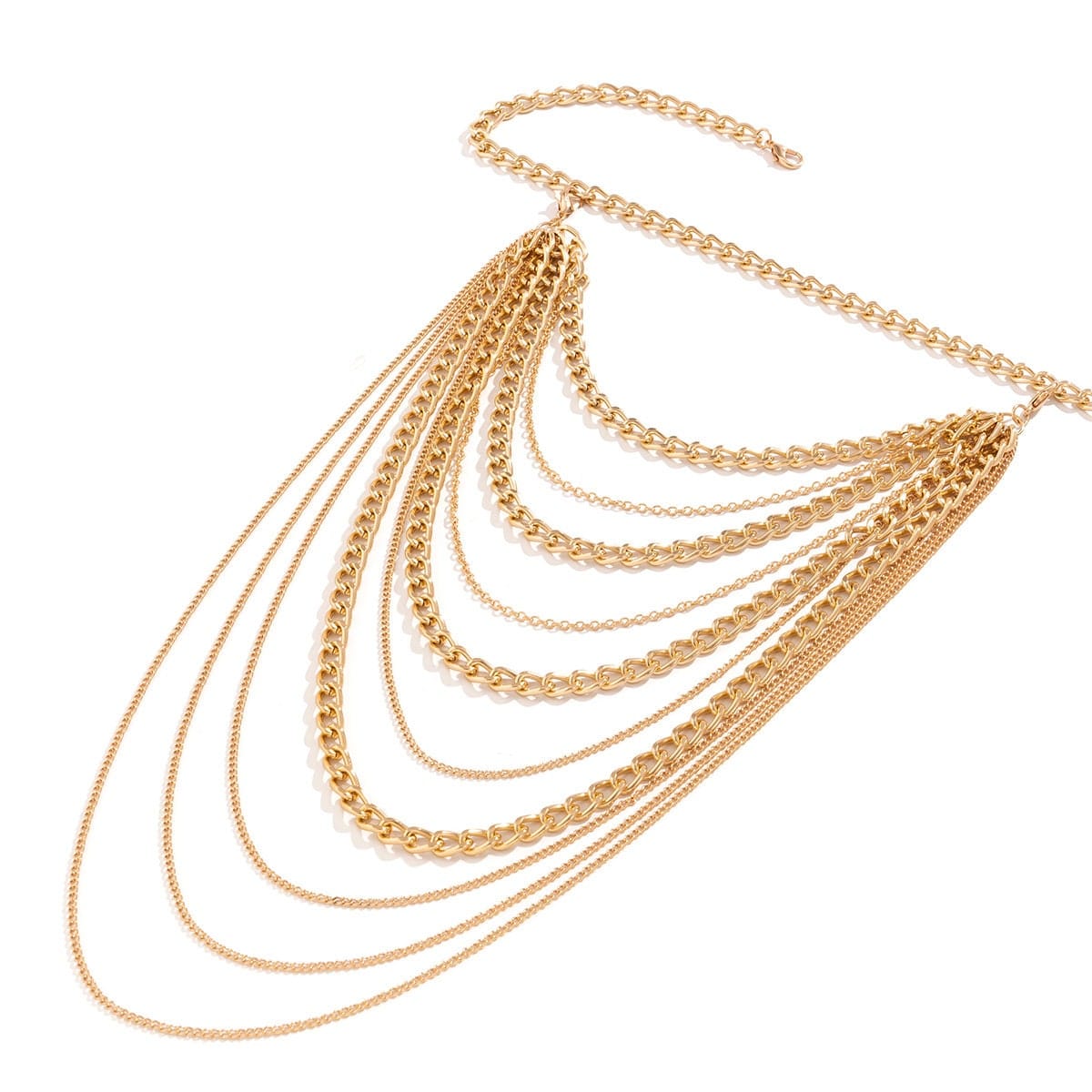 Layered Gold Silver Tone Curb Link Chain Tassel Shoulder Necklace - ArtGalleryZen