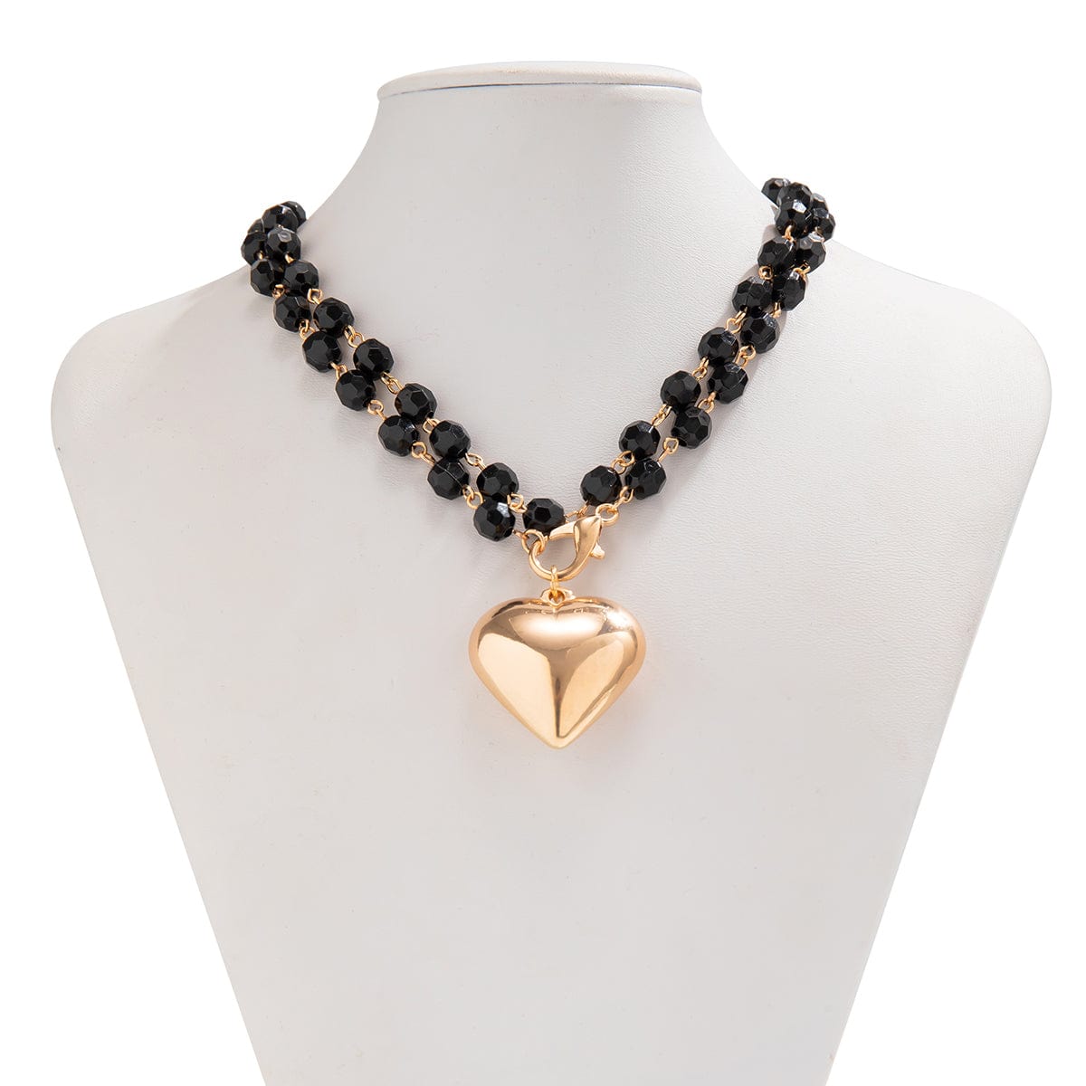 Layered Heart Charm Crystal Beaded Choker Y Necklace - ArtGalleryZen