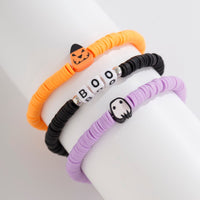 Thumbnail for Layered Halloween Pumpkin Ghost Charm Polymer Clay Letter Bracelet Set - ArtGalleryZen