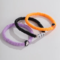 Thumbnail for Layered Halloween Pumpkin Ghost Charm Polymer Clay Letter Bracelet Set - ArtGalleryZen