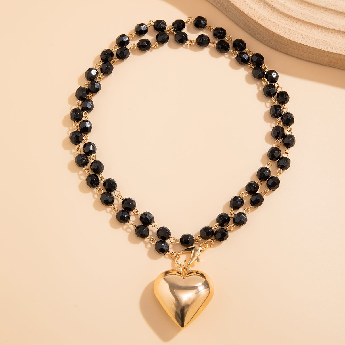 Layered Heart Charm Crystal Beaded Choker Y Necklace - ArtGalleryZen