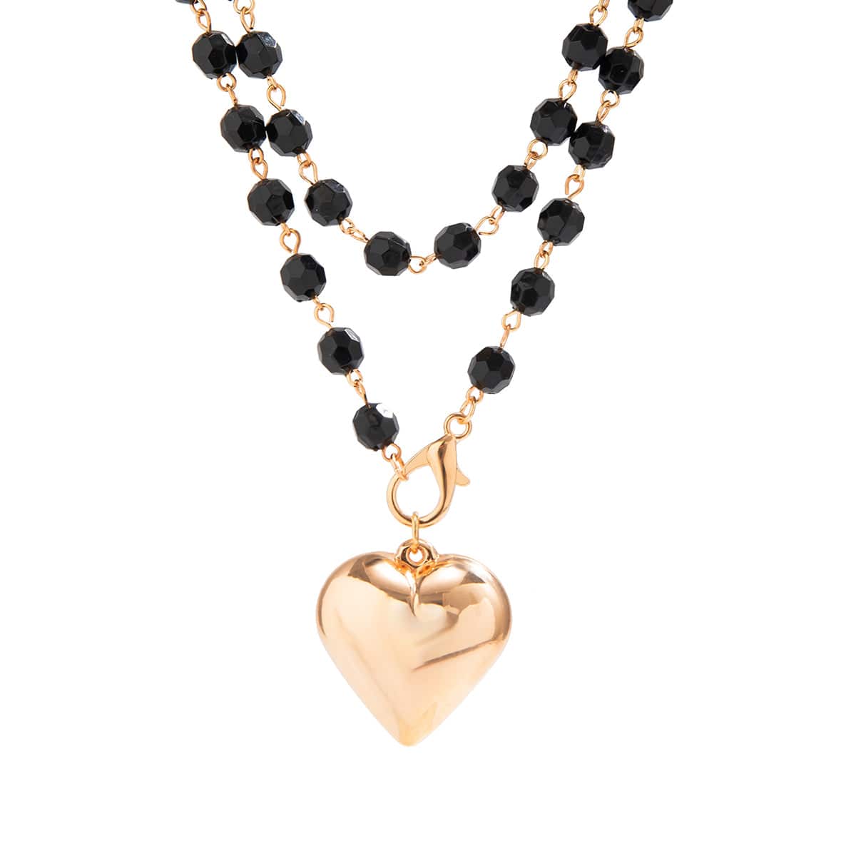 Layered Heart Charm Crystal Beaded Choker Y Necklace - ArtGalleryZen