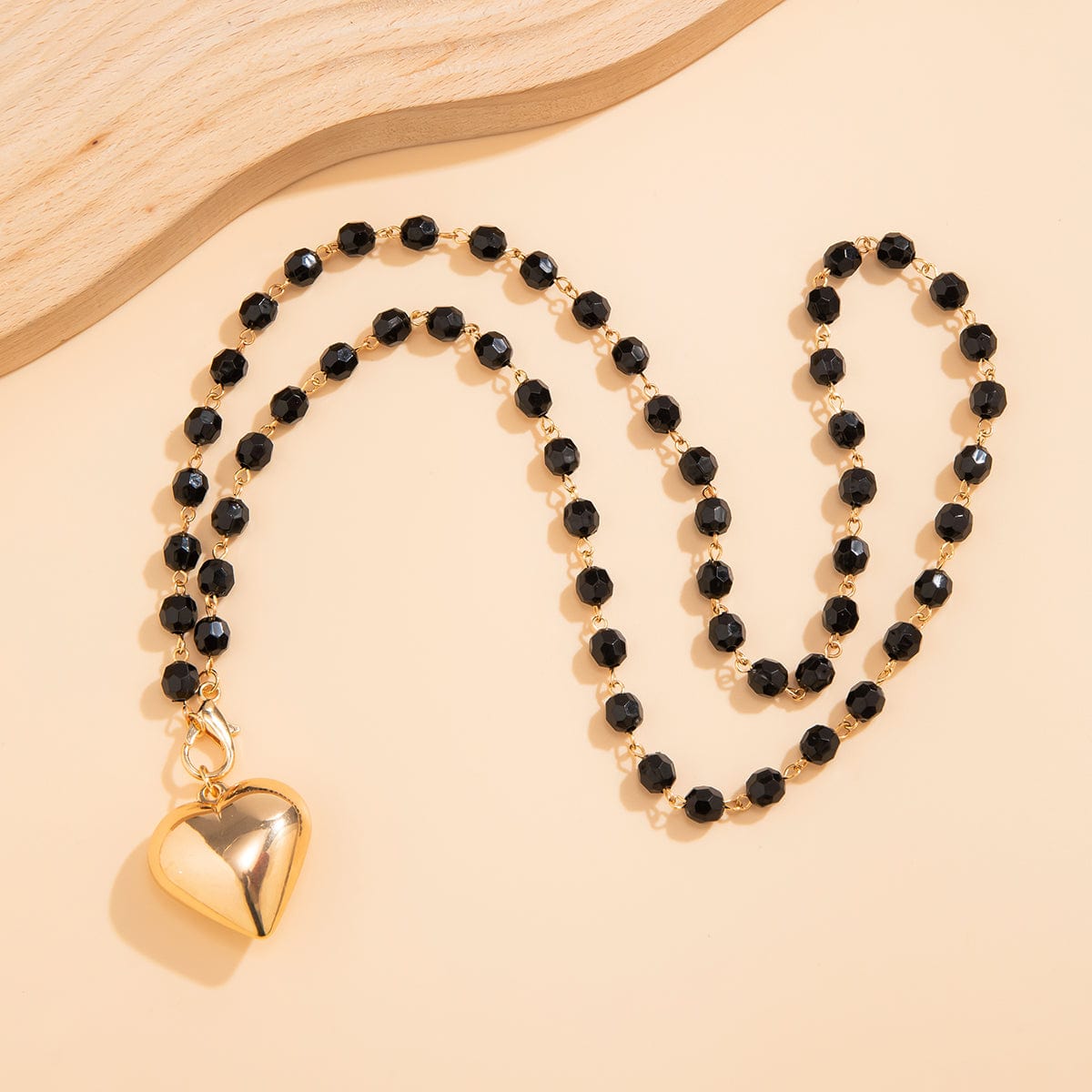 Layered Heart Charm Crystal Beaded Choker Y Necklace - ArtGalleryZen