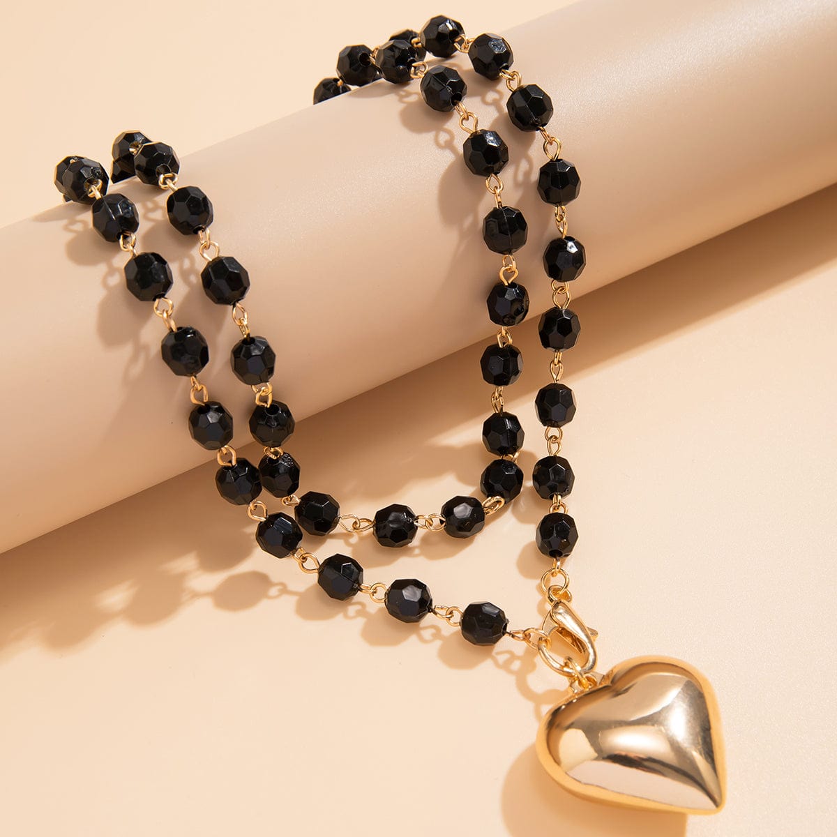 Layered Heart Charm Crystal Beaded Choker Y Necklace - ArtGalleryZen