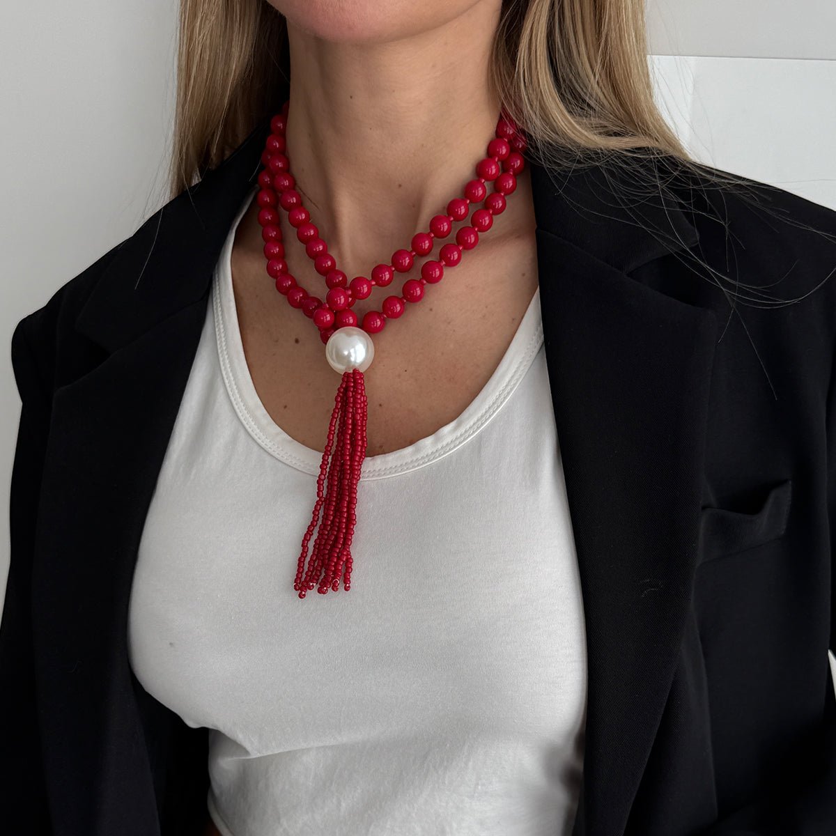 Layered Seed Bead Ball Chain Tassel Y Necklace Choker for Women - ArtGalleryZen