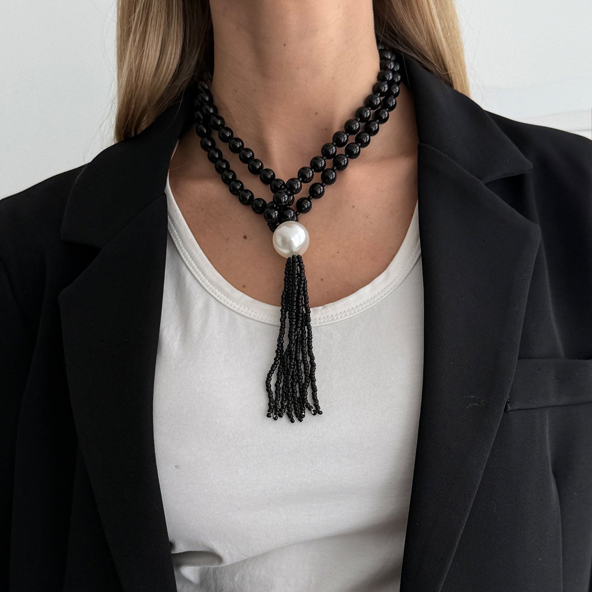 Layered Seed Bead Ball Chain Tassel Y Necklace Choker for Women - ArtGalleryZen