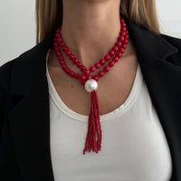 Thumbnail for Layered Seed Bead Ball Chain Tassel Y Necklace Choker for Women - ArtGalleryZen