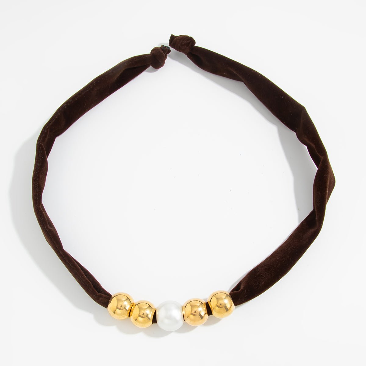 Leopard Print Velvet Choker Pearl Beaded Gold Tone Retro Y2K Necklace - ArtGalleryZen