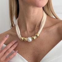 Thumbnail for Leopard Print Velvet Choker Pearl Beaded Gold Tone Retro Y2K Necklace - ArtGalleryZen