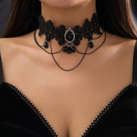 Thumbnail for Lolita Layered Cryctal Oval Lace Choker Necklace - ArtGalleryZen