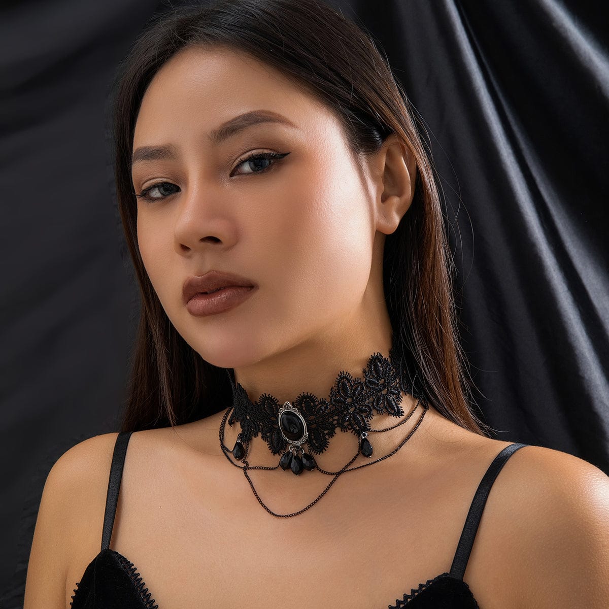 Lolita Layered Cryctal Oval Lace Choker Necklace - ArtGalleryZen