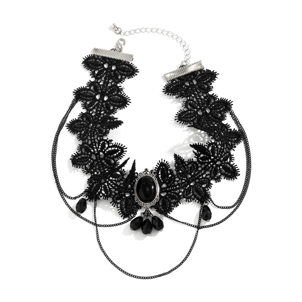 Lolita Layered Cryctal Oval Lace Choker Necklace - ArtGalleryZen