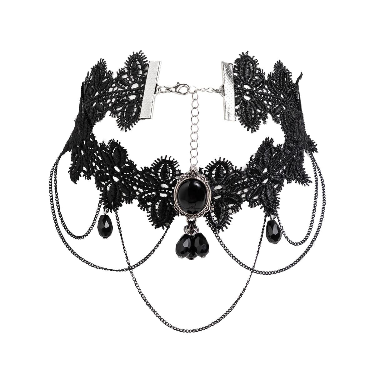 Lolita Layered Cryctal Oval Lace Choker Necklace - ArtGalleryZen