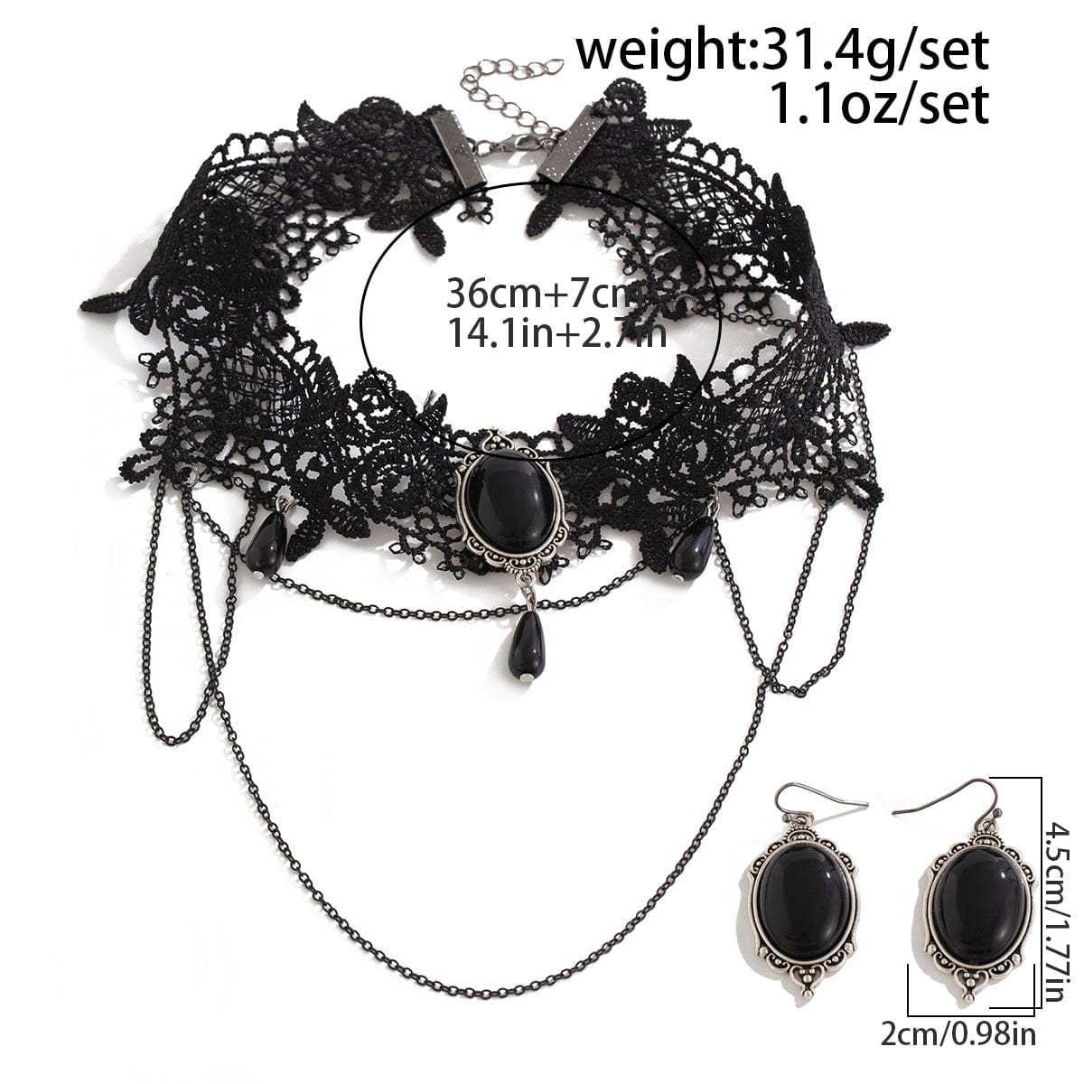 Lolita Layered Crystal Inlaid Floral Lace Choker Necklace Earrings Set