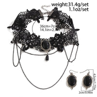 Thumbnail for Lolita Layered Crystal Inlaid Floral Lace Choker Necklace Earrings Set