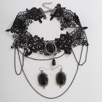 Thumbnail for Lolita Layered Crystal Inlaid Floral Lace Choker Necklace Earrings Set