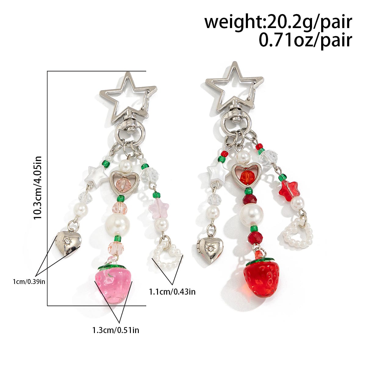 Lovely 2pcs Strawberry Pearl Heart Charm Star Keychain Set - ArtGalleryZen