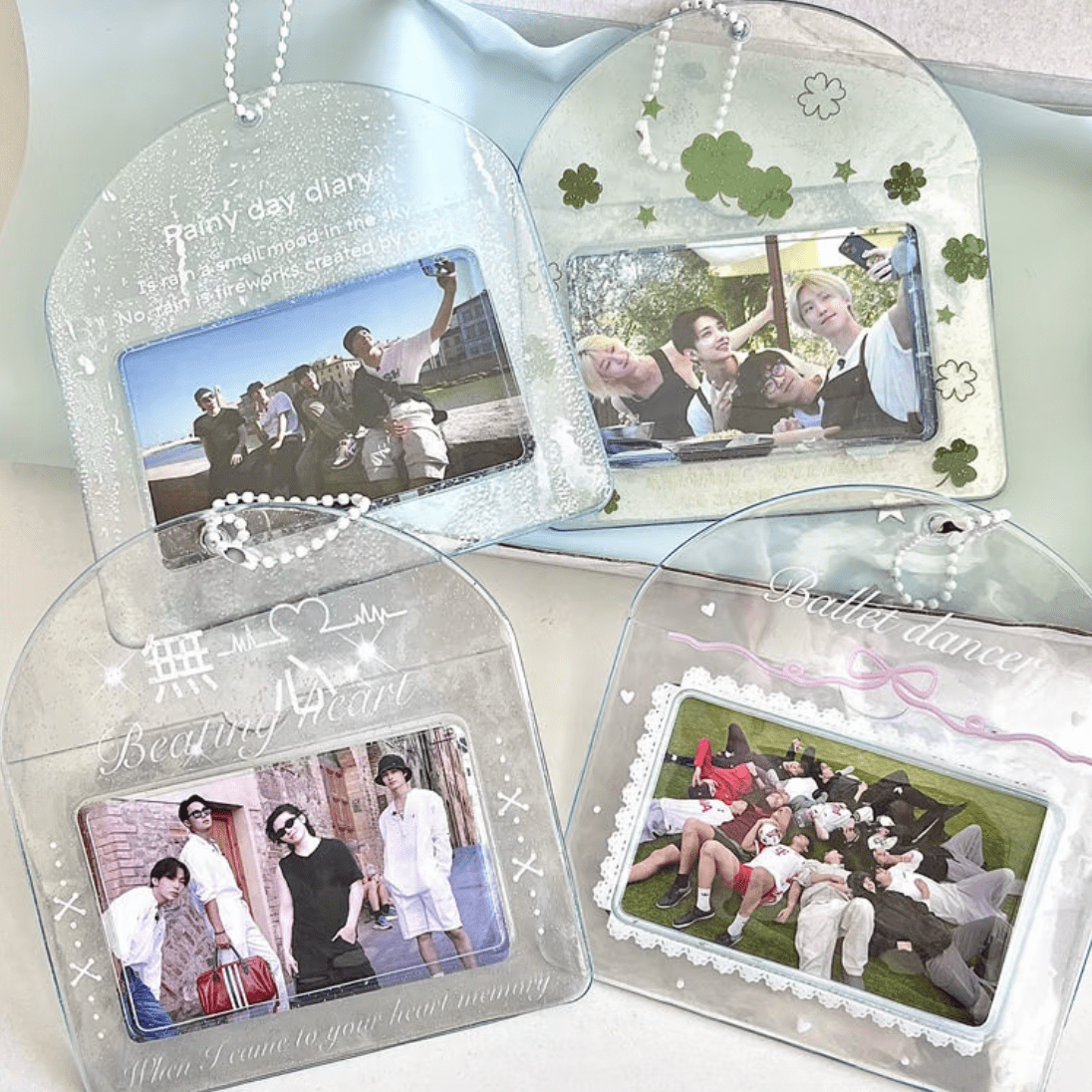 Lucky Clover Rainy Day Kpop Keychain Horizontal Photocard Holder - ArtGalleryZen