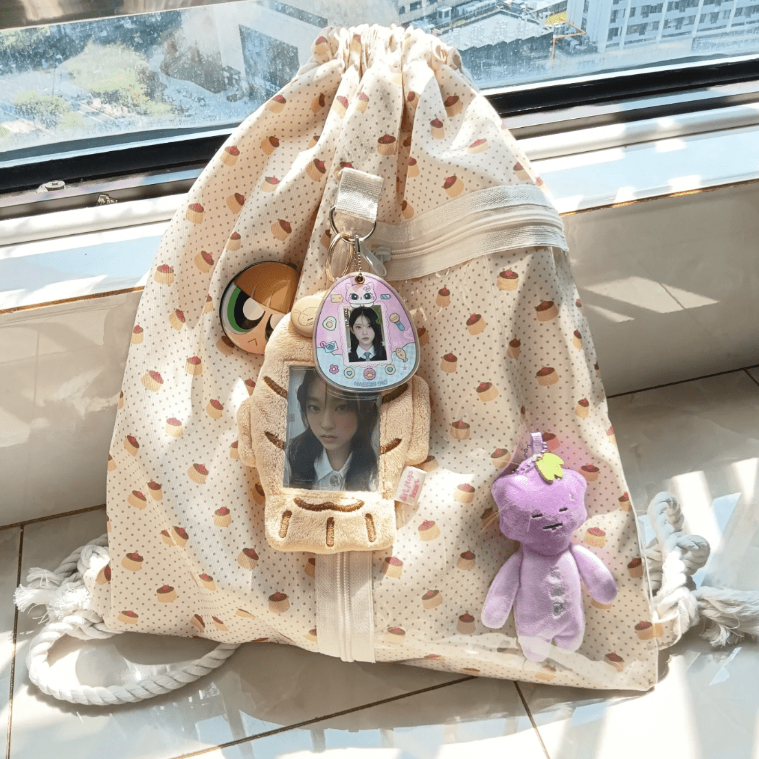 Lucky Clover Strawberry Pudding Kpop Fan Display Drawstring Backpack - ArtGalleryZen