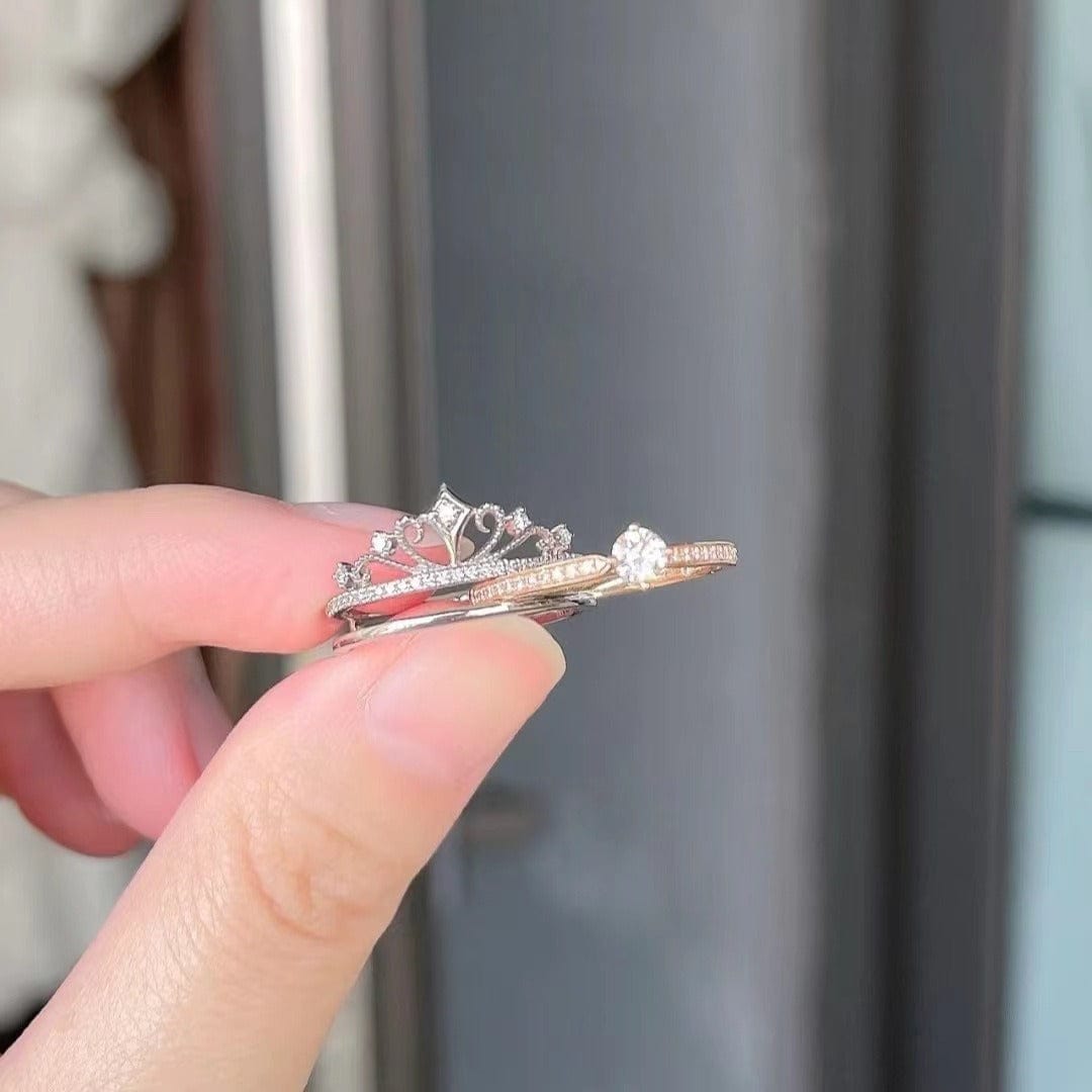 Lux 2 Pieces Stackable Crystal Crown Ring Set - ArtGalleryZen