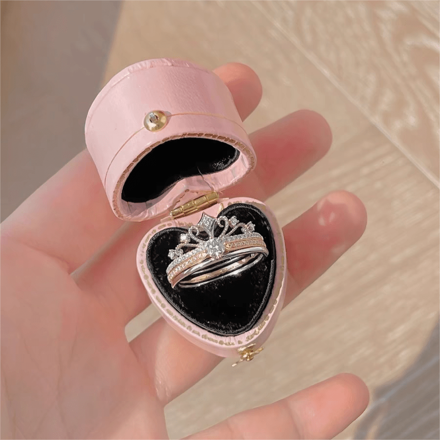 Lux 2 Pieces Stackable Crystal Crown Ring Set - ArtGalleryZen