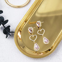 Thumbnail for LUX Pink Rhinestone Heart Dangle Earrings - ArtGalleryZen