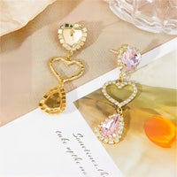 Thumbnail for LUX Pink Rhinestone Heart Dangle Earrings - ArtGalleryZen