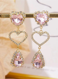 Thumbnail for LUX Pink Rhinestone Heart Dangle Earrings - ArtGalleryZen