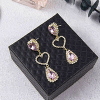 Thumbnail for LUX Pink Rhinestone Heart Dangle Earrings - ArtGalleryZen