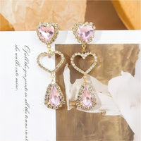 Thumbnail for LUX Pink Rhinestone Heart Dangle Earrings - ArtGalleryZen