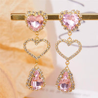 Thumbnail for LUX Pink Rhinestone Heart Dangle Earrings - ArtGalleryZen