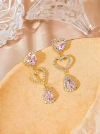 Thumbnail for LUX Pink Rhinestone Heart Dangle Earrings - ArtGalleryZen