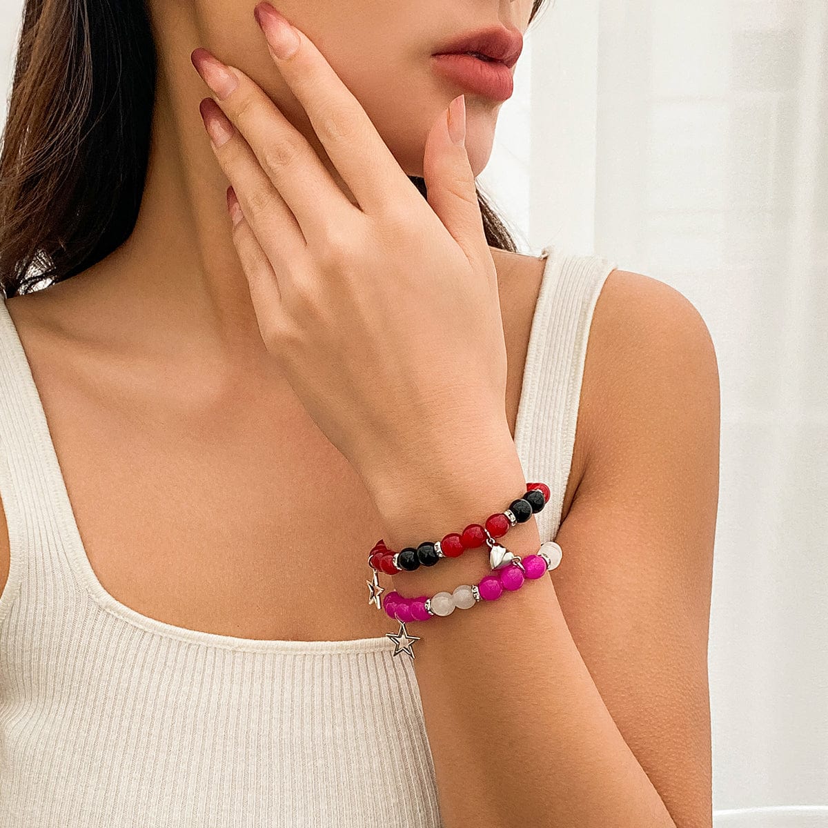 Magnetic Star Heart Charm Agate Matching Bracelet Set - ArtGalleryZen