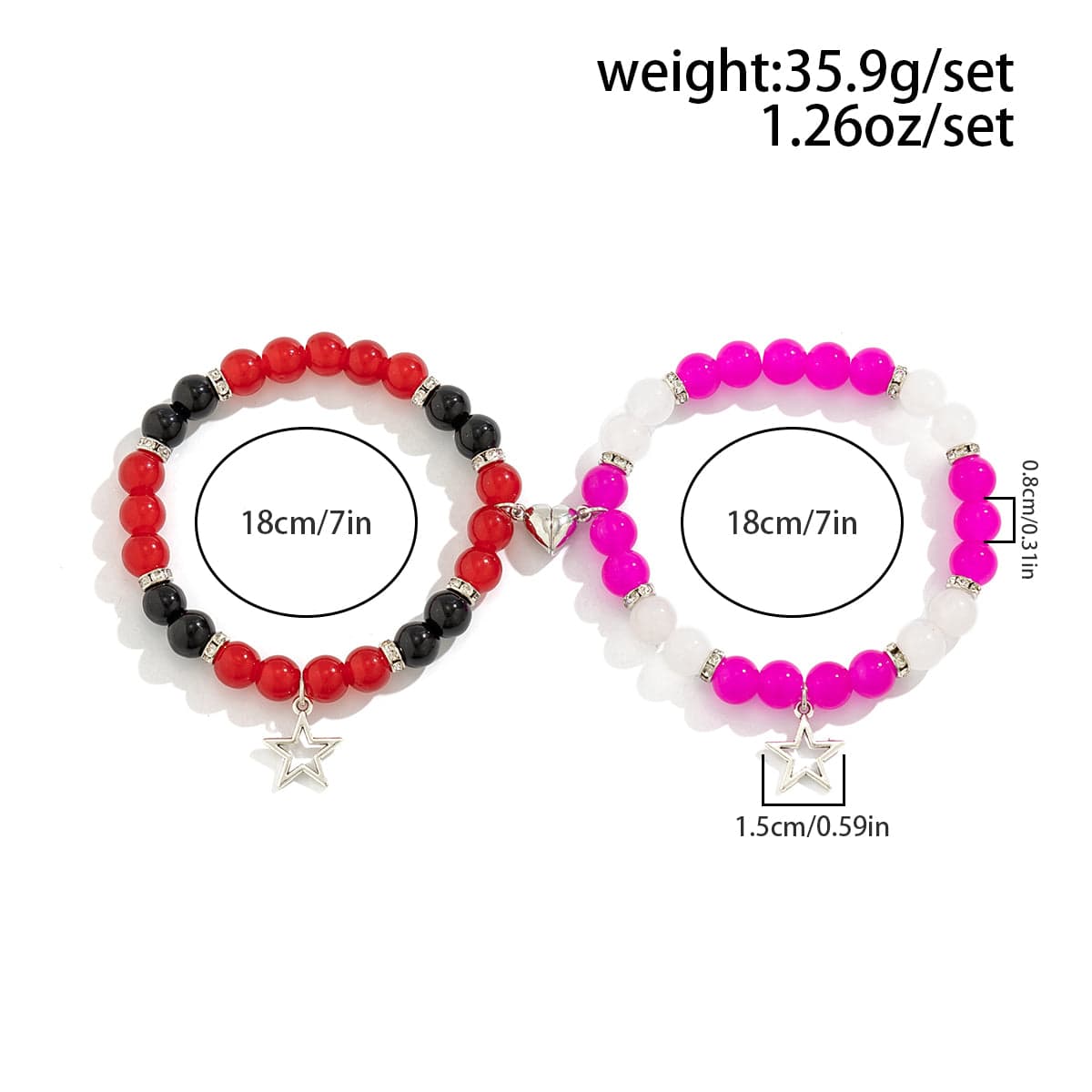 Magnetic Star Heart Charm Agate Matching Bracelet Set - ArtGalleryZen