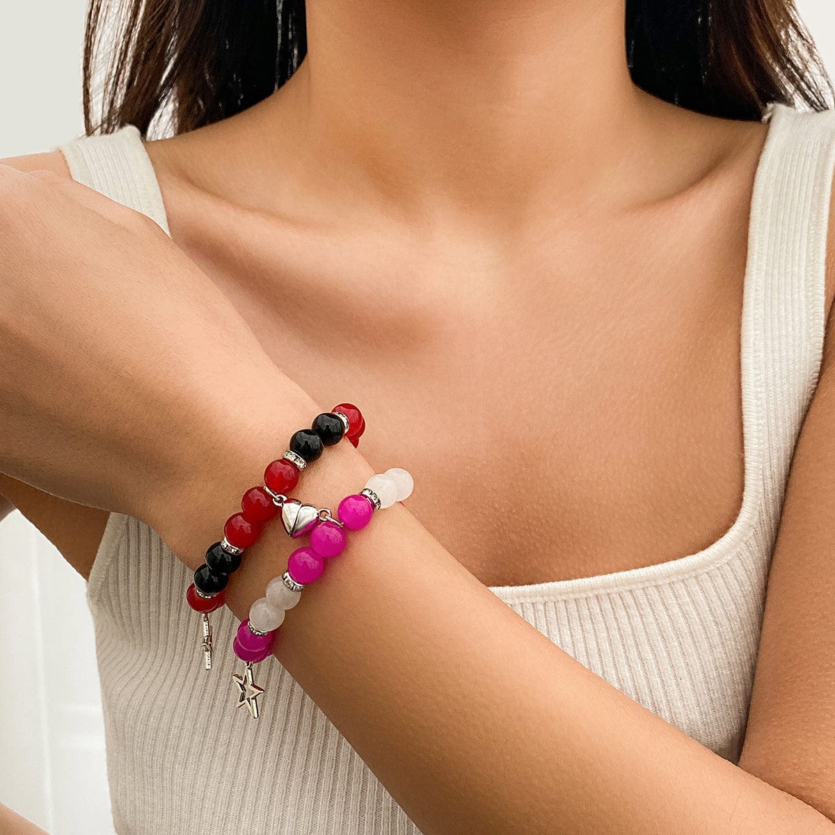 Magnetic Star Heart Charm Agate Matching Bracelet Set - ArtGalleryZen