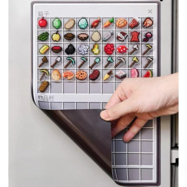 Hand holding a silicone mold with pixelated food and tool designs on a white background