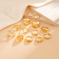 Thumbnail for Minimalist 13pcs Gold Silver Tone Chunky Waterdrop Hollow Ring Set - ArtGalleryZen
