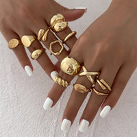 Thumbnail for Minimalist 13pcs Gold Silver Tone Chunky Waterdrop Hollow Ring Set - ArtGalleryZen