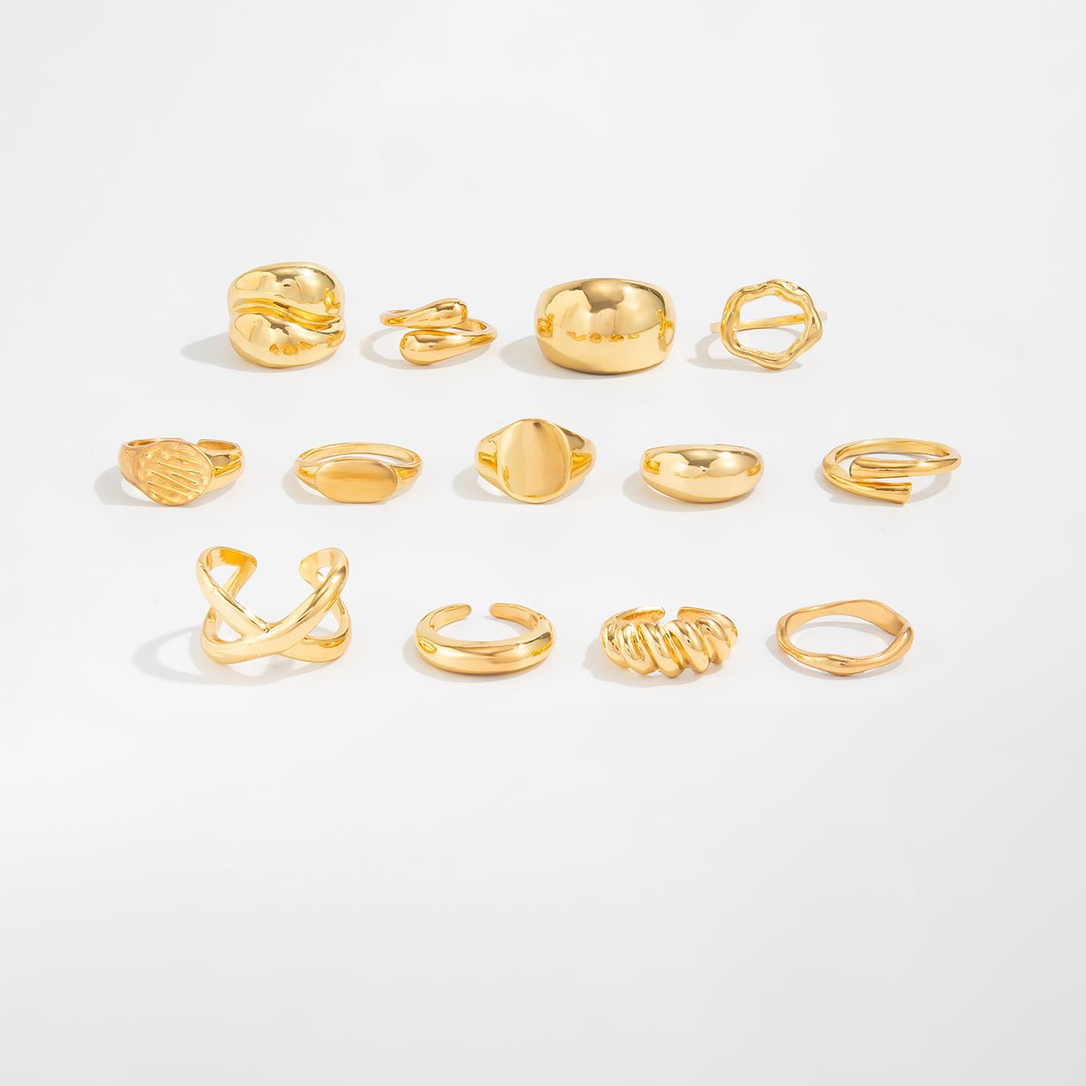 Minimalist 13pcs Gold Silver Tone Chunky Waterdrop Hollow Ring Set - ArtGalleryZen