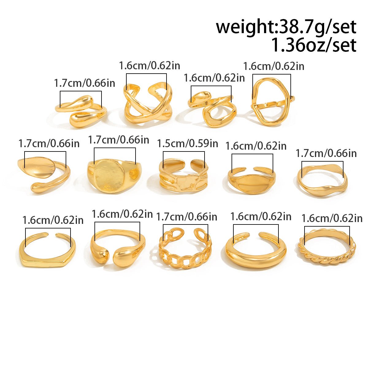 Minimalist 14pcs Chunky Hollow Waterdrop Ring Set - ArtGalleryZen