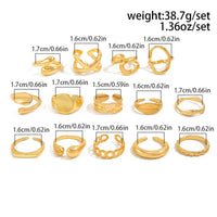 Thumbnail for Minimalist 14pcs Chunky Hollow Waterdrop Ring Set - ArtGalleryZen