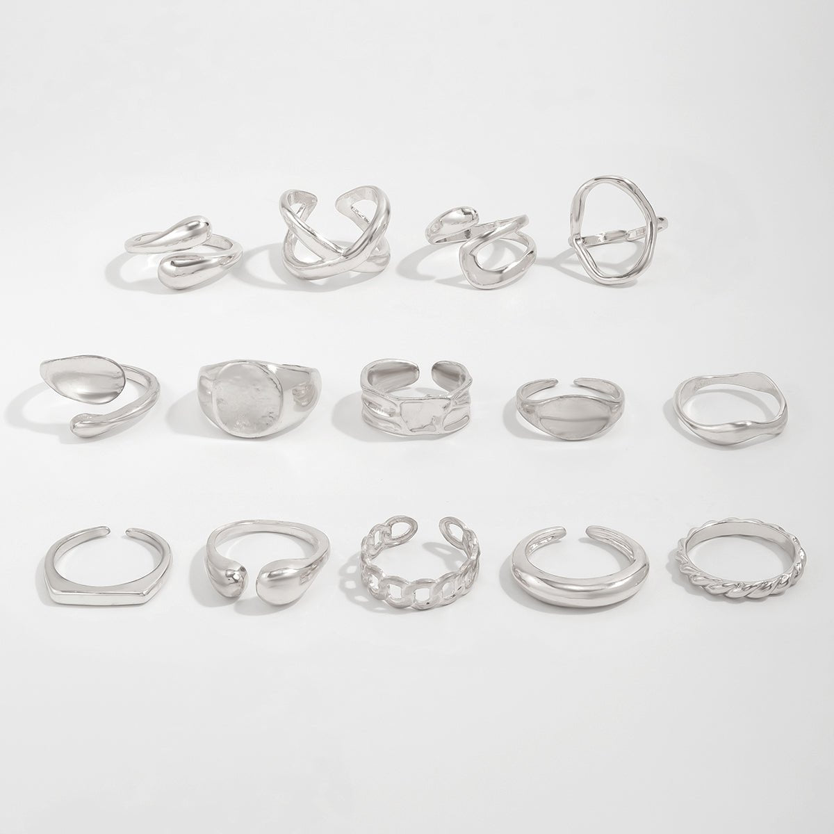 Minimalist 14pcs Chunky Hollow Waterdrop Ring Set - ArtGalleryZen