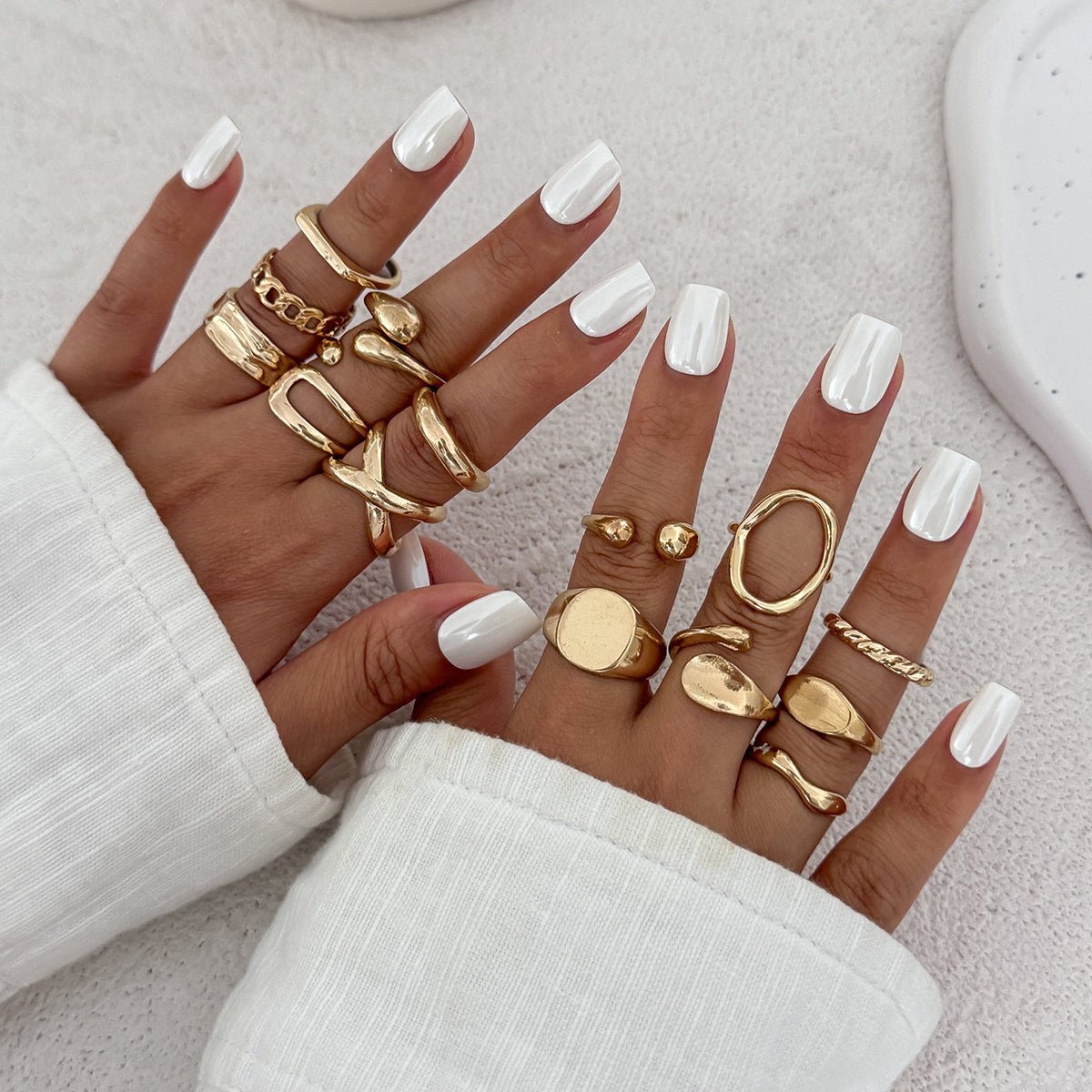 Minimalist 14pcs Chunky Hollow Waterdrop Ring Set - ArtGalleryZen