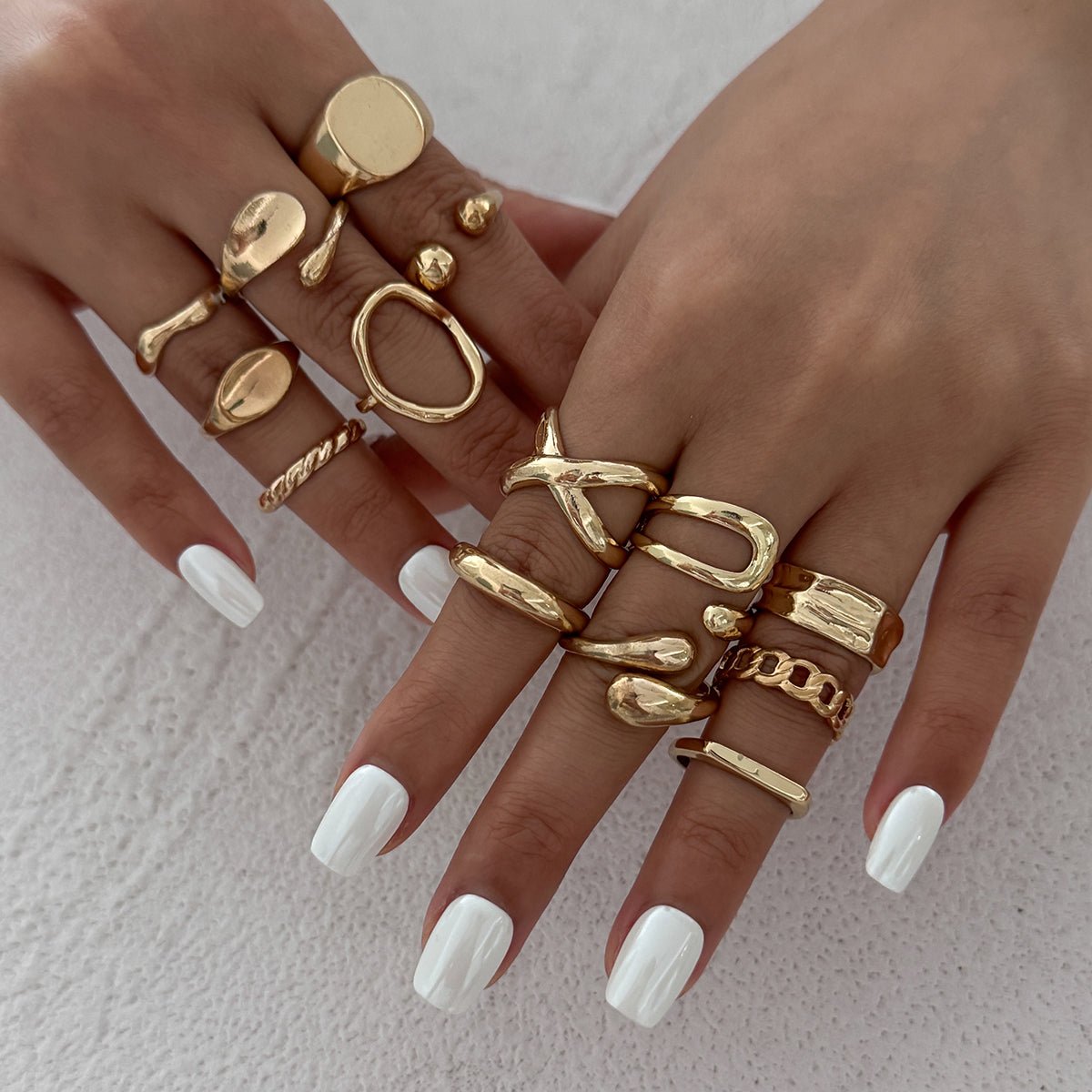 Minimalist 14pcs Chunky Hollow Waterdrop Ring Set - ArtGalleryZen