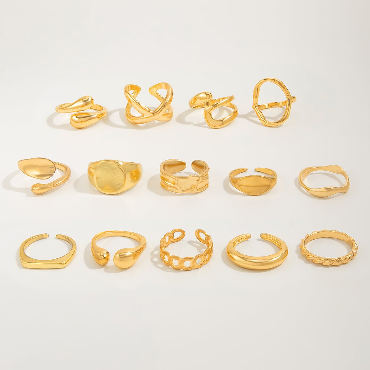 Minimalist 14pcs Chunky Hollow Waterdrop Ring Set - ArtGalleryZen