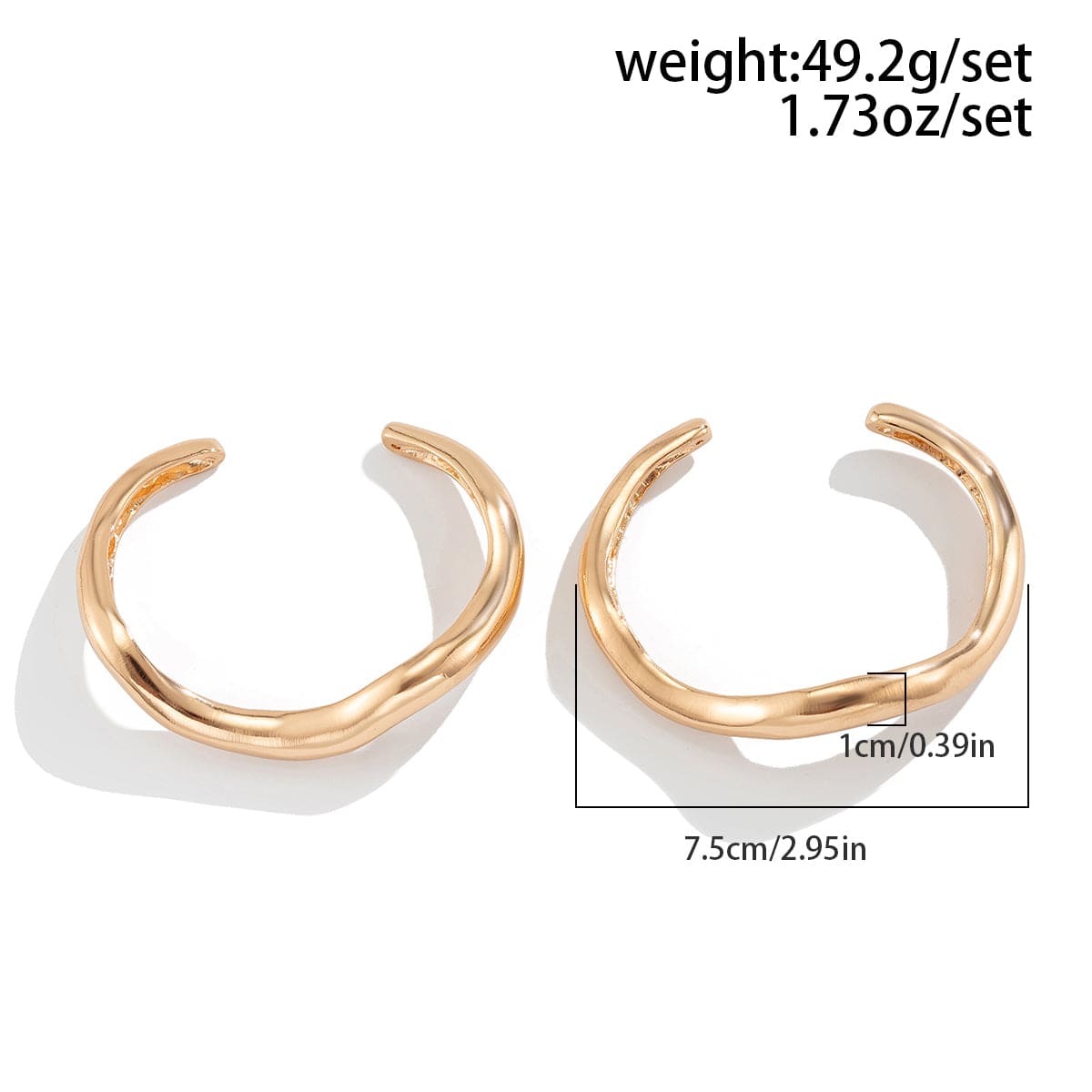 Minimalist 2Pcs Glossy Curved Open Bangle Bracelet Set