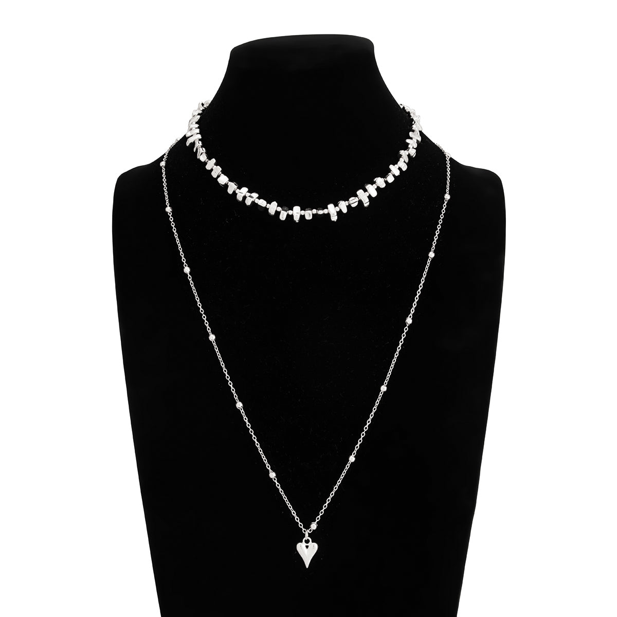 Minimalist 2pcs Heart Pendant Irregular Beaded Chain Necklace Set - ArtGalleryZen