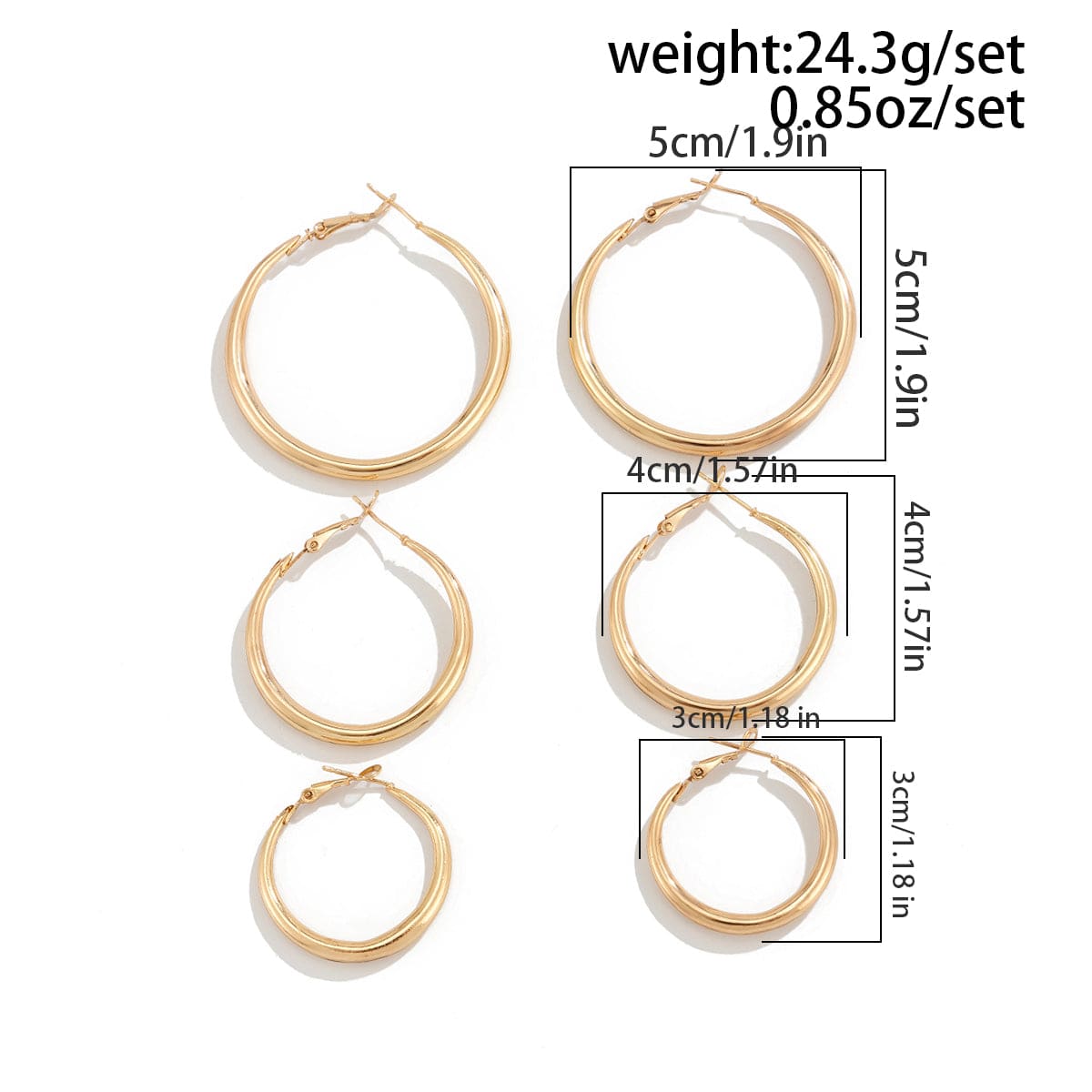 Minimalist 3 Pairs Gold Silver Tone Hoop Earrings Set