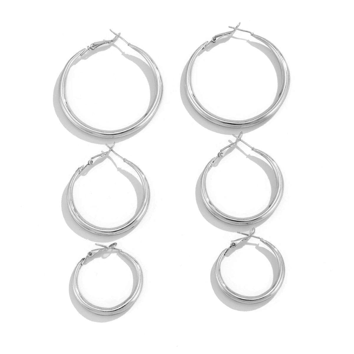 Minimalist 3 Pairs Gold Silver Tone Hoop Earrings Set