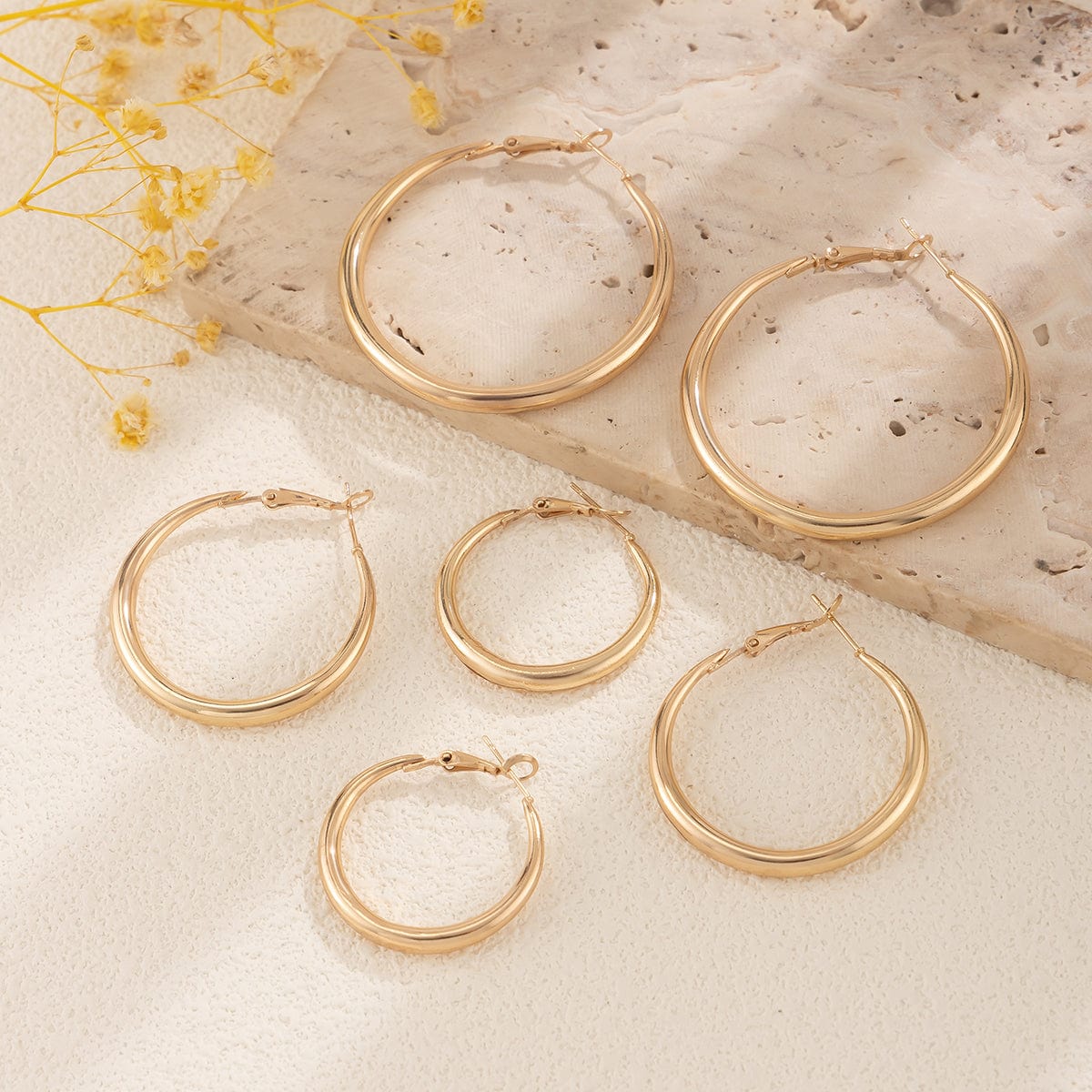 Minimalist 3 Pairs Gold Silver Tone Hoop Earrings Set